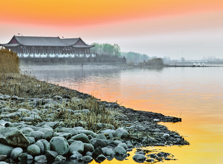 China, Hebei Province, Shijiazhuang City, Luhe River Wetland sceneryのeditorial素材