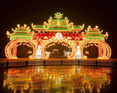 Night view of the ancient city of Pingyao, Shanxi, Chinaのeditorial素材