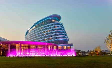Night view of a hotel in Nanjing City, Jiangsu Province, Chinaのeditorial素材