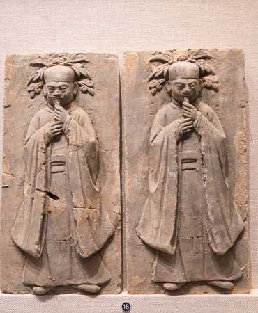 relief ceramic tiles from Song Dynasty at Kaifeng Museum, Kaifeng City, Henan Province, China.のeditorial素材