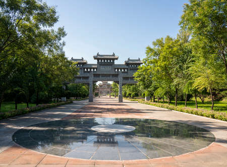 China, Shanxi Province, Jinzhong City, Shouyang County, Qiliao Hometown Scenic Spot, Stone Carving Archのeditorial素材