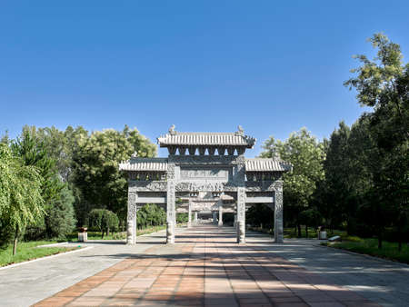 China, Shanxi Province, Jinzhong City, Shouyang County, Qiliao Hometown Scenic Spot, Stone Carving Archのeditorial素材