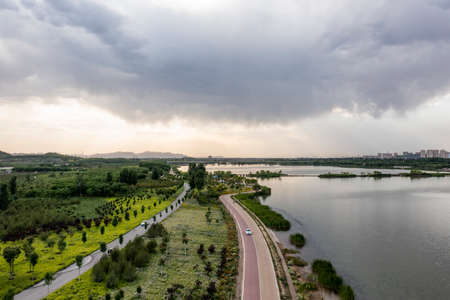Scenery of Hutuo River Wetland Park, Shijiazhuang City, Hebei Province, Chinaの写真素材
