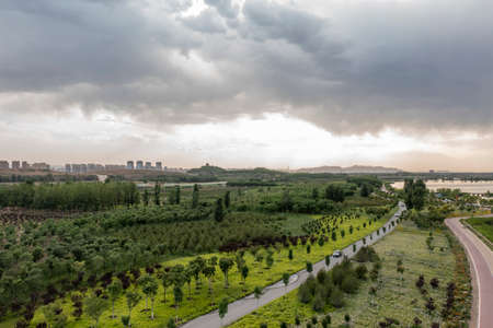 Scenery of Hutuo River Wetland Park, Shijiazhuang City, Hebei Province, Chinaの写真素材