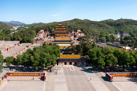 Aerial footage of Puning Temple, Chengde City, Hebei Provinceのeditorial素材