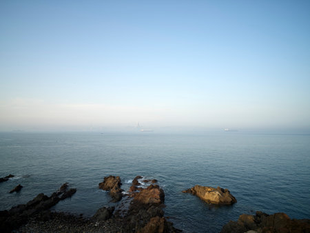 View of the sea from the rocks. Beautiful seascape.の写真素材