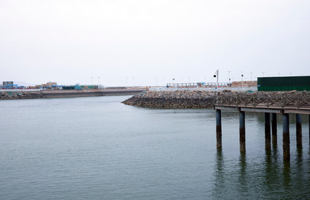 View of the pier in the port of Essaouira, Moroccoの写真素材