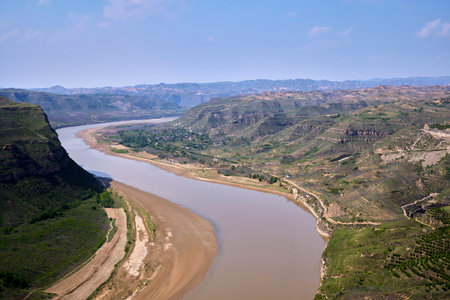 Aerial view of the Danube River in Serbia, Europe.の写真素材