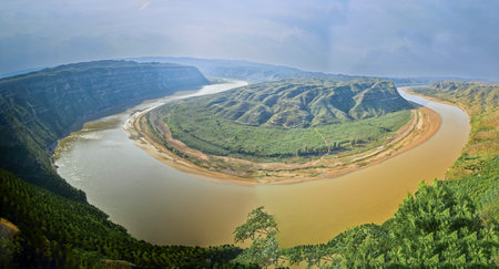 Panoramic view of the river from the top of the mountain
