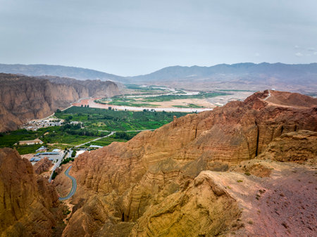 Landscape of the Red Rock Canyon in Eilat, Israelの写真素材