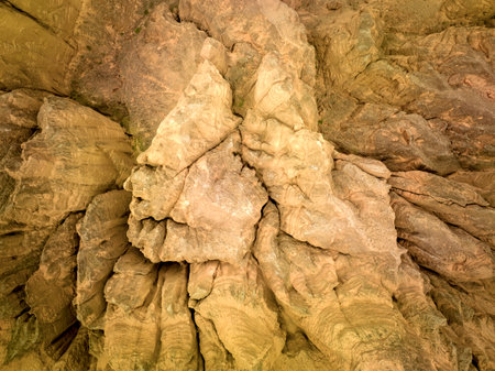 Stalactites and stalagmites in cave, Thailand.の写真素材