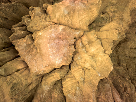 Stalactites and stalagmites in the cave, Thailand.の写真素材
