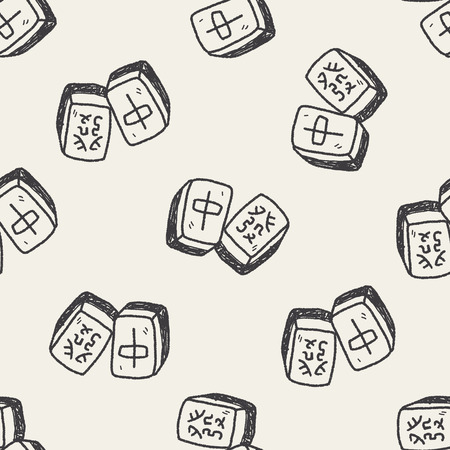 Chinese New Year; Chinese mahjong doodle seamless pattern backgroundのイラスト素材