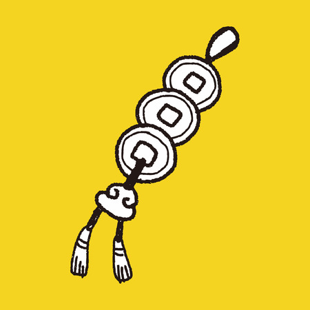 Chinese New Year, Ancient coins lucky pendant means \"good luck and fortune comes.\" doodleのイラスト素材