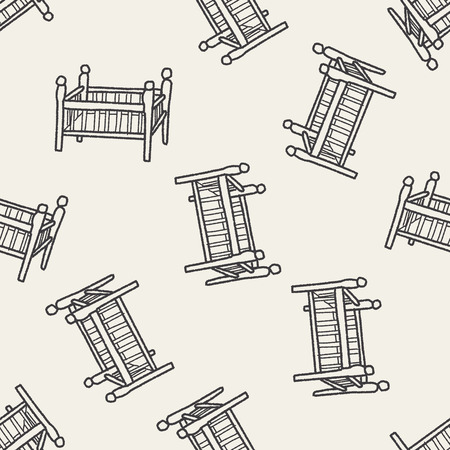 baby bed doodle seamless pattern backgroundのイラスト素材