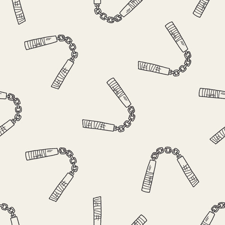 nunchaku doodle seamless pattern backgroundのイラスト素材