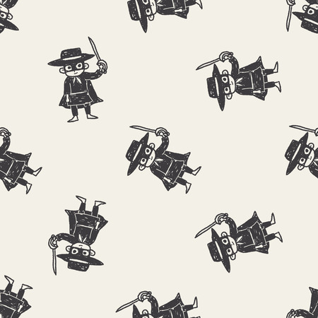 mask man doodle seamless pattern backgroundのイラスト素材