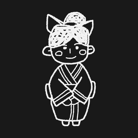 Japanese woman doodleのイラスト素材