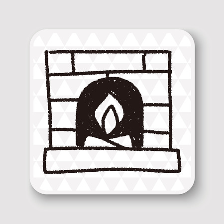 Fireplace doodle drawingのイラスト素材