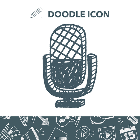 Black and white doodle illustration of Vintage Microphoneのイラスト素材