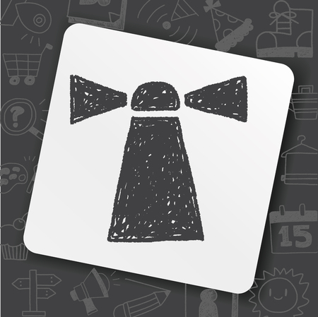 Lighthouse doodle icon on black background, vector illustration.のイラスト素材