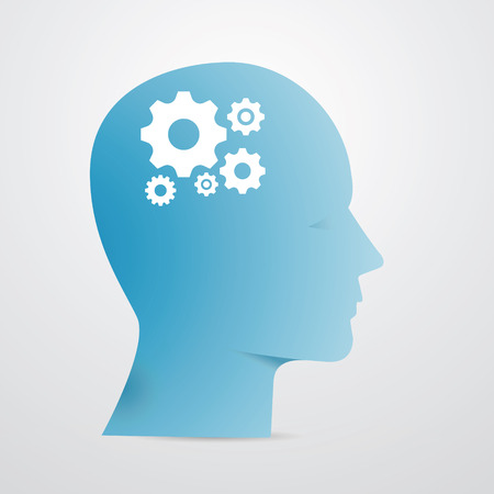 Blue Vector head silhouette with cogs instead of brain - Illustrationのイラスト素材