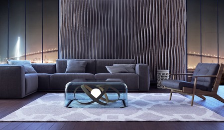 Modern interior design of living room 3D Renderの写真素材