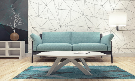 Modern interior design of living room 3D Renderの写真素材