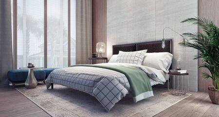 Modern design of bedroom interior 3D Renderingの写真素材