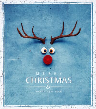 Christmas Reindeer with red cold nose on blue background 3D Rendering