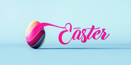 Easter concept with colorful egg and text on light blue background 3D Renderingの写真素材