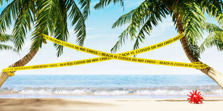 Beach is closed during virus pandemic crisis. Travelling cancellation concept background 3D Renderingの写真素材
