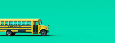 School bus arriving on green background. Back to school concept 3D Rendering, 3D Illustration