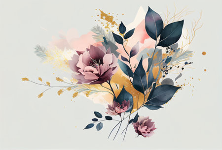 Watercolor floral bouquet. Hand drawn vector illustration for your designの写真素材