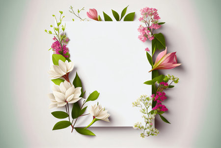Flowers and leaves frame on a white background. Vector illustration.の写真素材