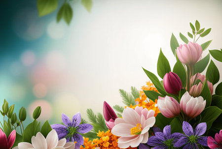 Spring flowers background with bokeh effect. Vector Illustration.の写真素材