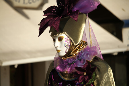 Costumes and mask in Venice Carnival. Deceit, mystery, fun and secret behind the masks of Venice. Every year in late February hundreds of people choose the mystery behind the masks.の写真素材