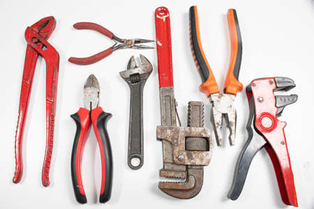 Set of hand tools . Equipment on whtie backgroundの写真素材