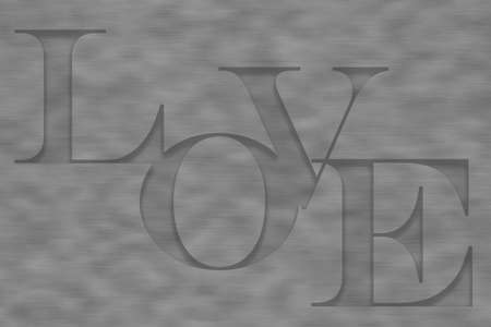 Word love with letters at different levels in dark gray on light gray backgroundの写真素材