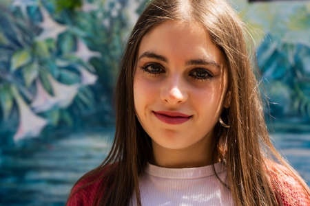 A portrait of a Young Latin woman. Extreme close-up of a young woman's face.