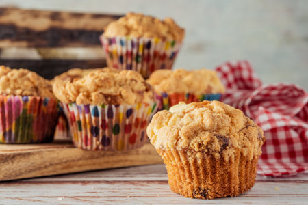 Exquisite homemade cupcakes or muffins with blueberries and blackberries. Homemade food, natural food.の写真素材