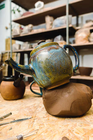 A handmade ceramic kettles or teapotsの写真素材