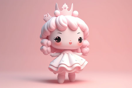 cute little pink princess a defined pink background. 3d generated. AIの素材