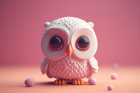 Lovely childish style owl on a pink background. Generated with ai.の素材