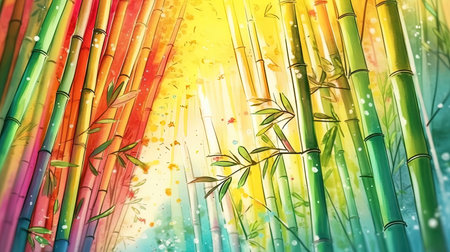 Generative AI. Colorful texture design of bamboo forest and colored pencils.の素材