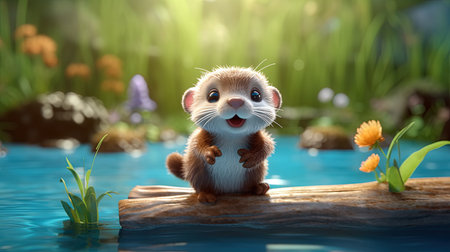 Illustration of a cute little otter in 3d style. Generative AIの素材