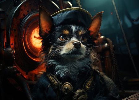 A Drawing of a shepherd dog dressed as a pirateの素材