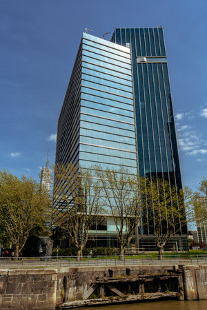 Glass skyscraper buildings in the financial and business district of the Retiro and Puerto Madero...