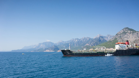 Cargo ship in mediterranean seaの写真素材