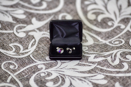 Cufflinks of groom in the black boxの写真素材